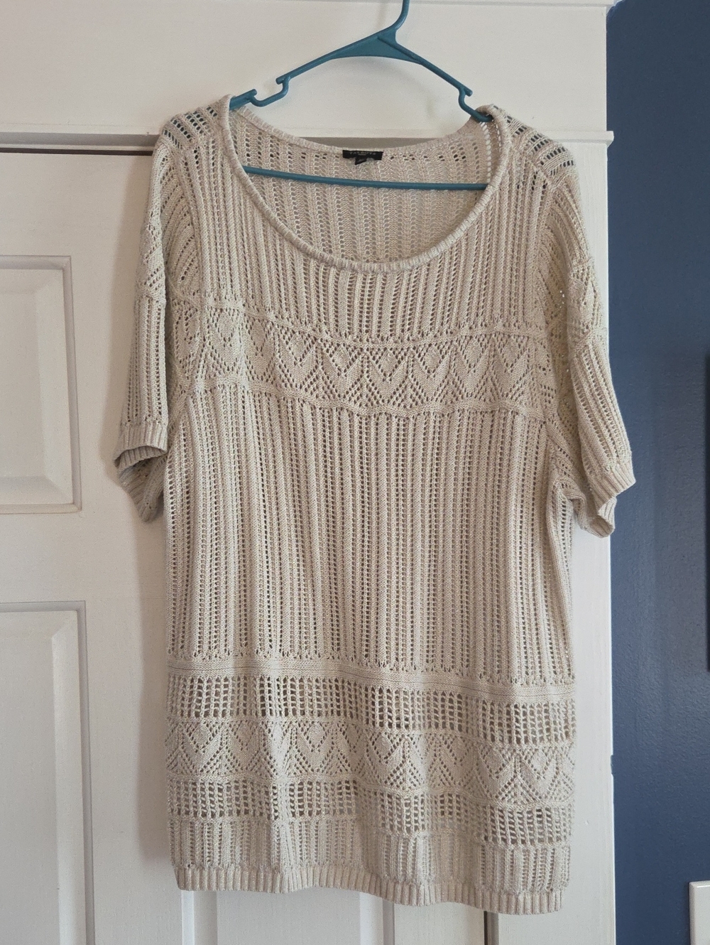 Talbots Open-Knit Creamy Beige Short Sleeve Sweater Top